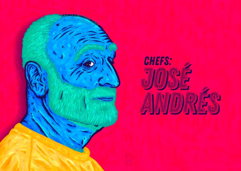 Retrato ilustrado de chef José Andrés